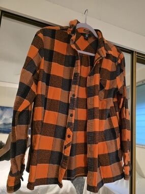Volcom Orange and Black Plaid Classic Fit Long Sleeve Button Up